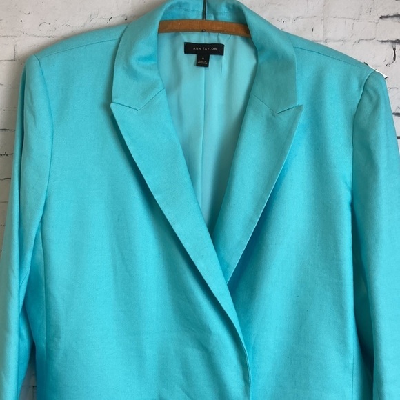 Ann Taylor Relaxed Double Breasted Long Blazer Sz 14 Linen Blend Plus Vacation - Picture 10 of 16